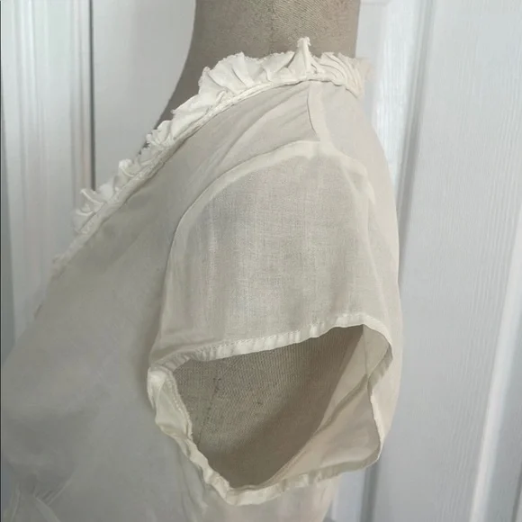 Vintage White House Black market semi sheer Cream Button-Up Blouse V-neck ruffle - Picture 8 of 10